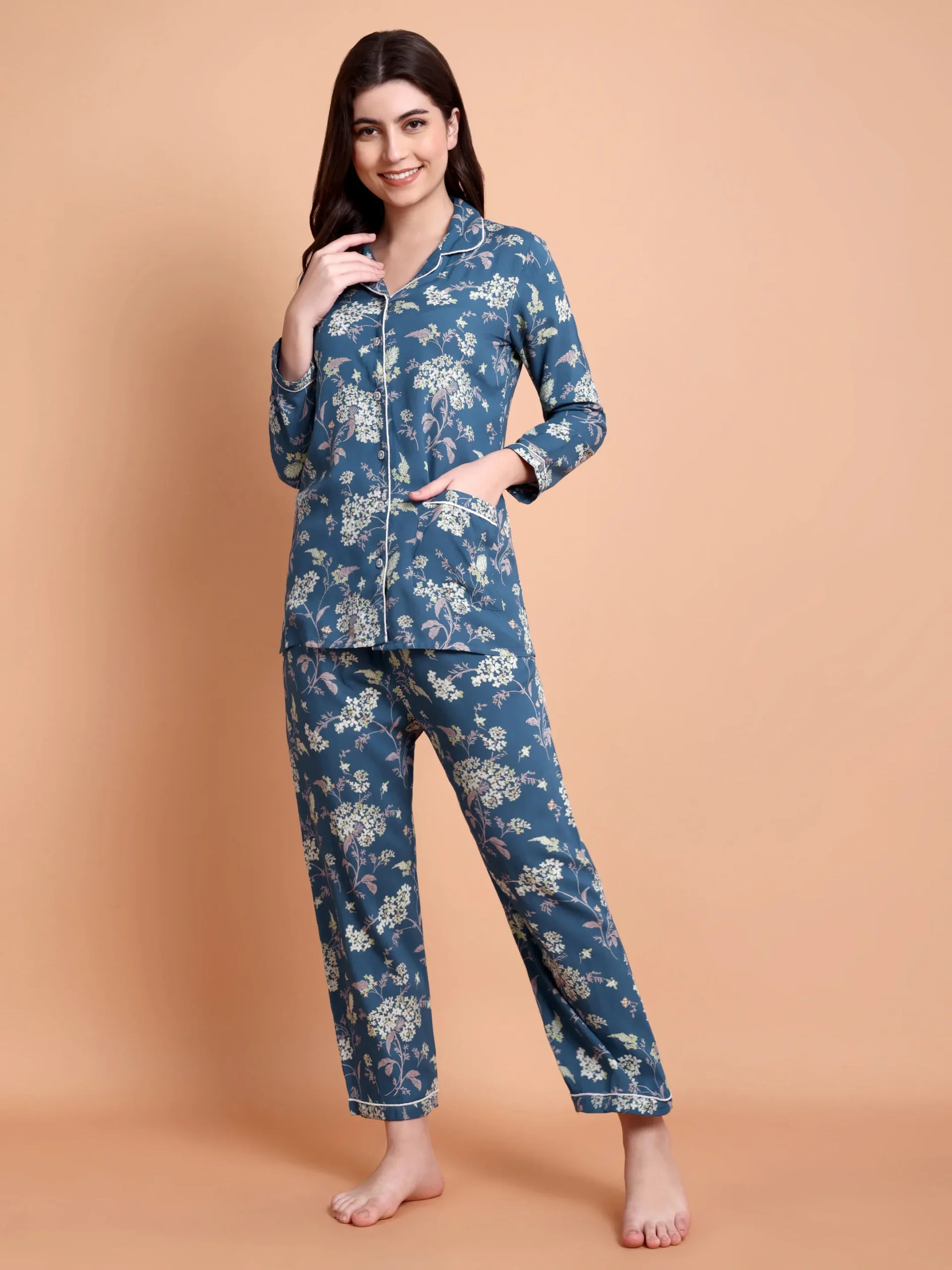 Dark Blue Printed Night suit