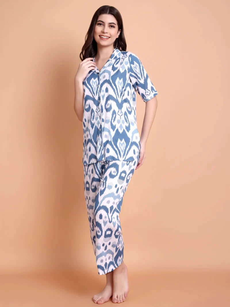 Blue Printed Night suit