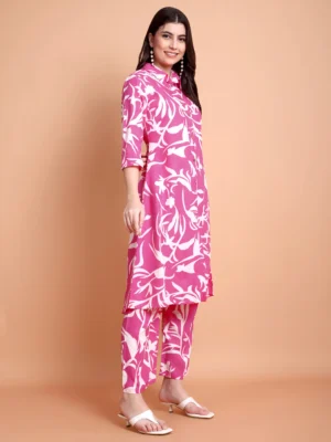 Floral Printed Shirt Collar Pure Cotton Straight Kurta with Trousers