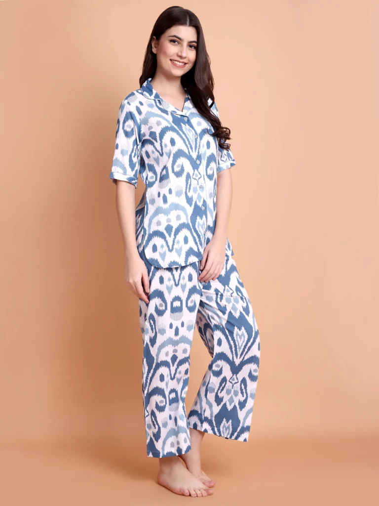 Blue Printed Night suit