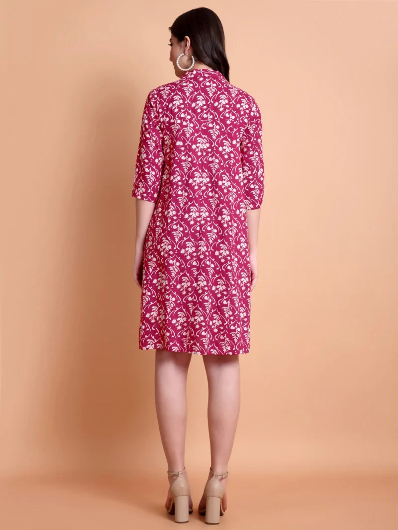 Floral Printed Shirt Collar Pleated A-Line Dress