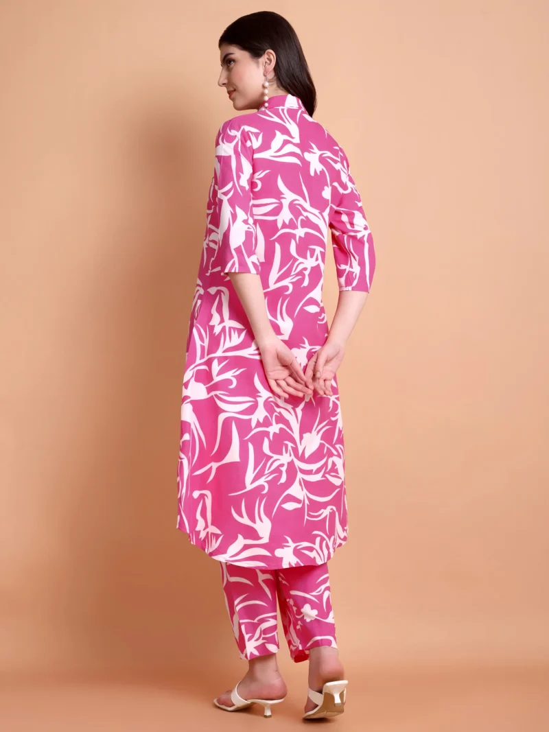 Floral Printed Shirt Collar Pure Cotton Straight Kurta with Trousers